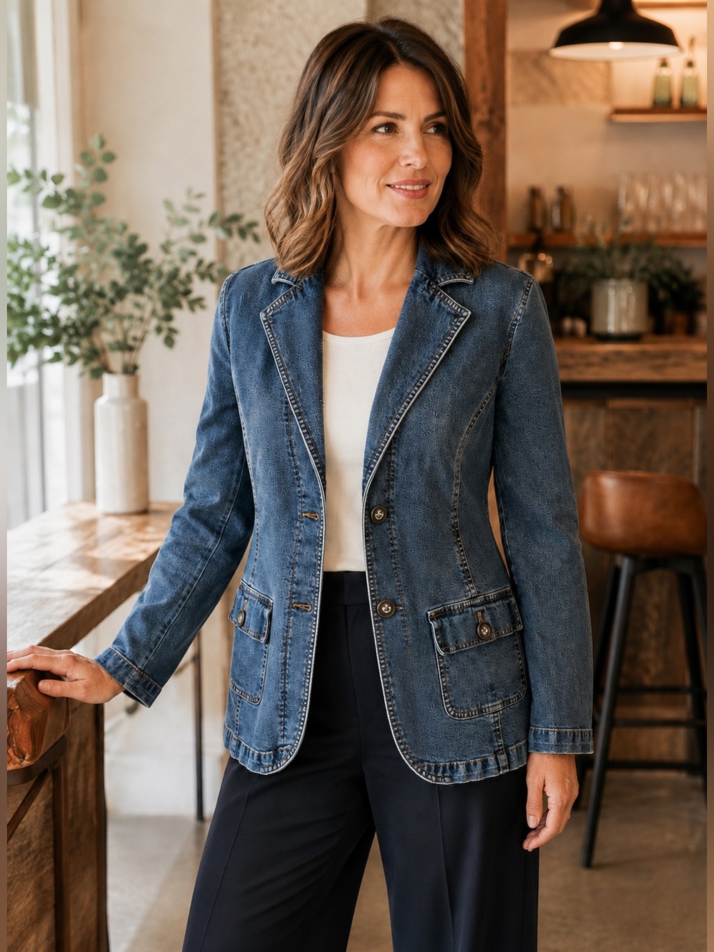 Womens Size 11 Blue Denim Blazer Stretch Jean Jacket Western Y2K Tailored Office